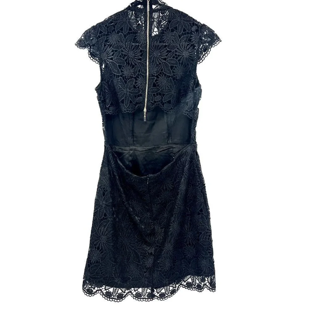 Asilio Dark Muse Black Lace Cut Out Back Mini Dress Womens Size 6